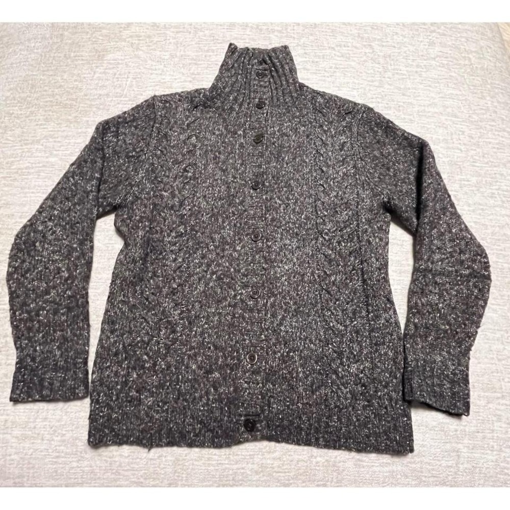 L.L.Bean Women's Cable Knit Button Cardigan‎ Sweater Gray Wool Blend XL Regular
